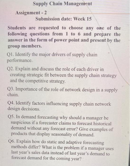 Solved Supply Chain Management Assignment - 2 Submission | Chegg.com