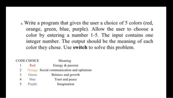 Solved write a program that gives the user a choice of 5 | Chegg.com