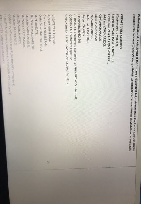 Solved Write the SQL code to display list all the customers | Chegg.com
