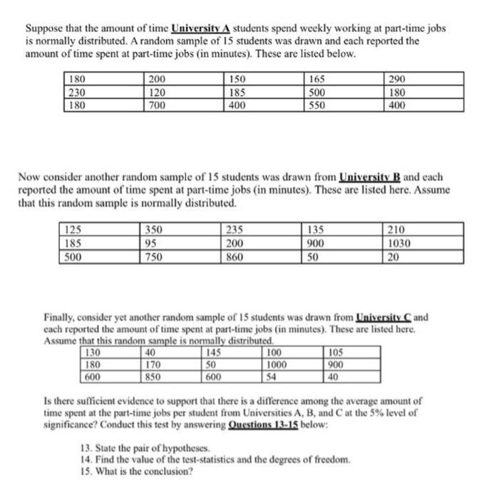 Solved Suppose that the amount of time University A students | Chegg.com