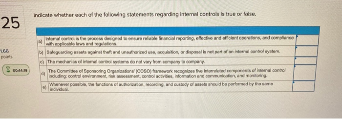 Which Of The Following Is True Of Internal Control Solved Indicate whether each of the following statements | Chegg.com