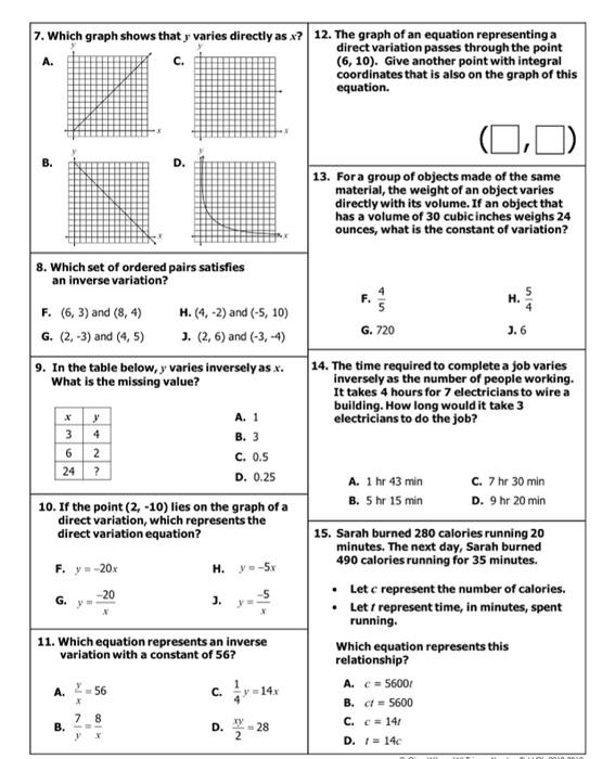 Solved 6 Which Table Does Not Show A Direct Variation H X Chegg