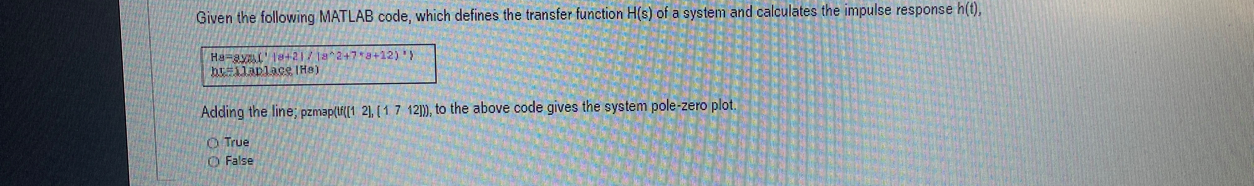 Solved Given the following MATLAB code, which defines the | Chegg.com