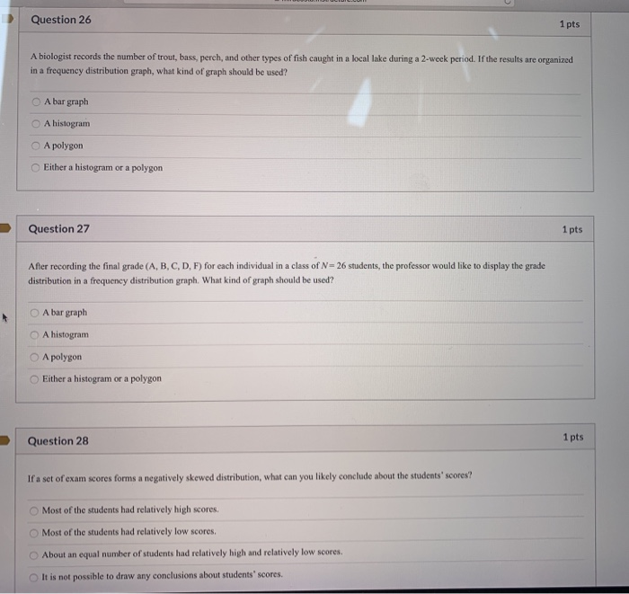 Solved Question 26 1 pts A biologist records the number of | Chegg.com