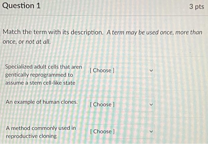 Solved Question 1 3 pts Match the term with its description. | Chegg.com