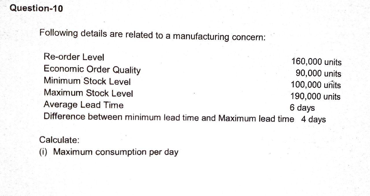 Solved Question 10 Following Details Are Related To A Chegg Com