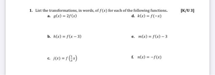 Solved K U3 1 List The Transformations In Words Of F Chegg Com