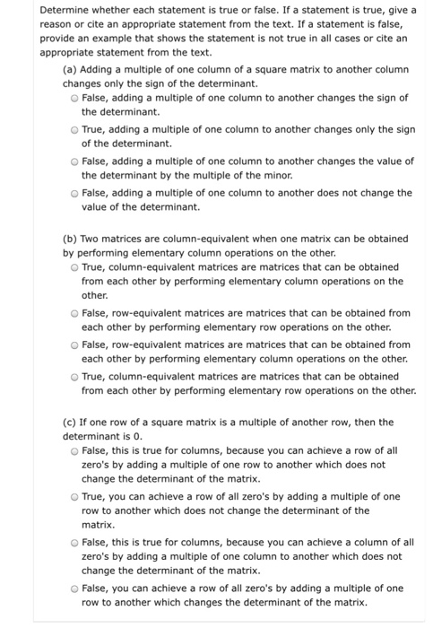 Solved Determine whether each statement is true or false. If | Chegg.com