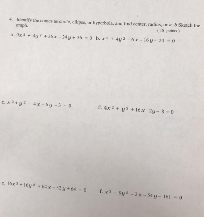 4 Identify The Conics As Circle Ellipse Or Chegg Com