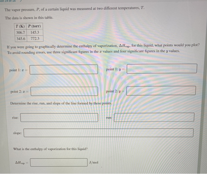 Solved The Vapor Pressure, P, Of A Certain Liquid Was | Chegg.com