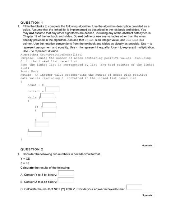 Solved QUESTION 1 1. Fill in the blanks to complete the | Chegg.com