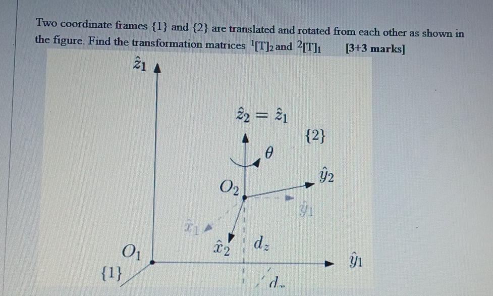 Solved Two coordinate frames {1} and {2} are translated and | Chegg.com