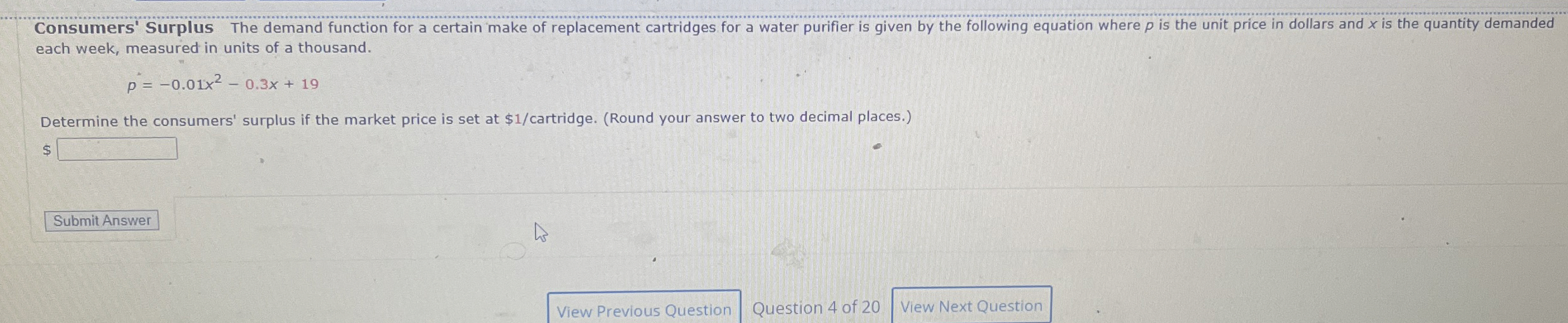 Solved Consumers Surplus The Demand Function For A Certain Chegg