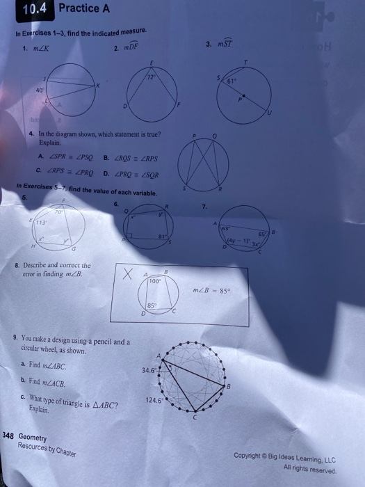 Geometry Big Ideas Ch 10 Circle Challenge Problems Worksheet Important Questions For Cbse