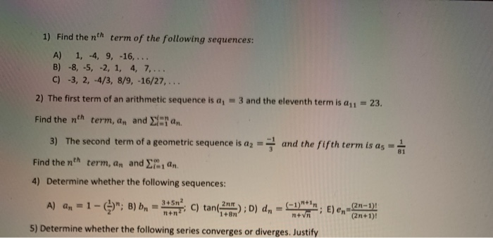 Solved 1 Find The Nth Term Of The Following Sequences A Chegg Com