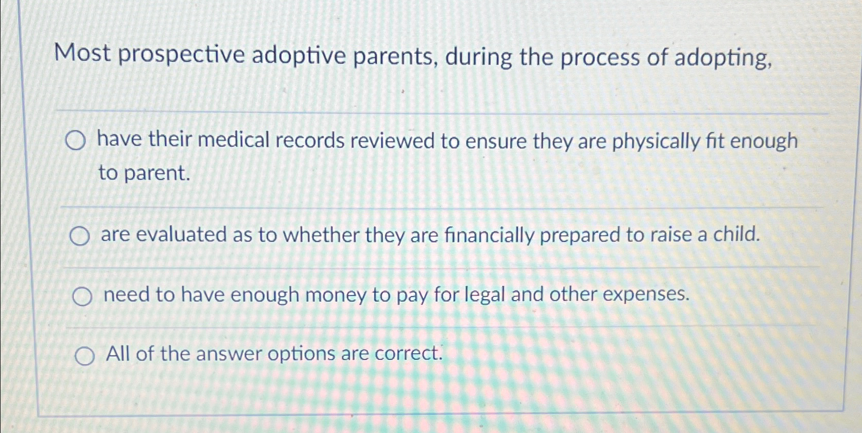 Solved Most prospective adoptive parents, during the process | Chegg.com