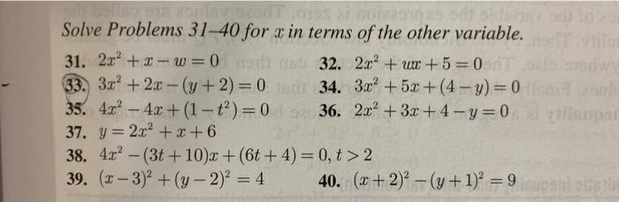 Solved Solve Problems 31−40 for x in terms of the other | Chegg.com