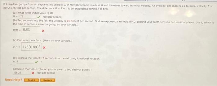 Solved If a shydiver fumps from an airplane, his velocity v, | Chegg.com