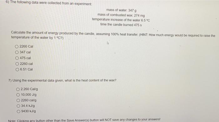 Solved 6) The following data were collected from an | Chegg.com