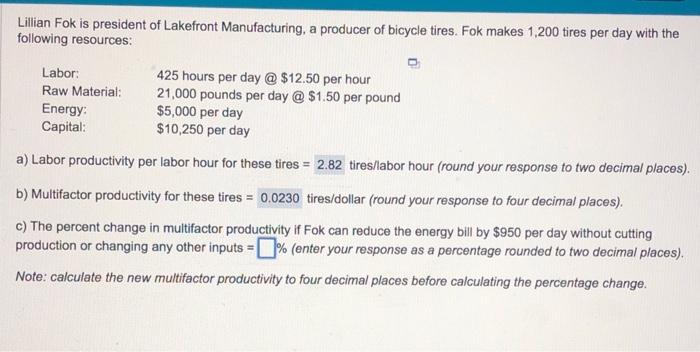 Solved Lillian Fok Is President Of Lakefront Manufacturing, | Chegg.com