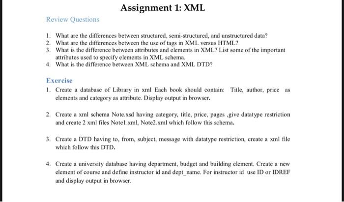 xml assignment questions