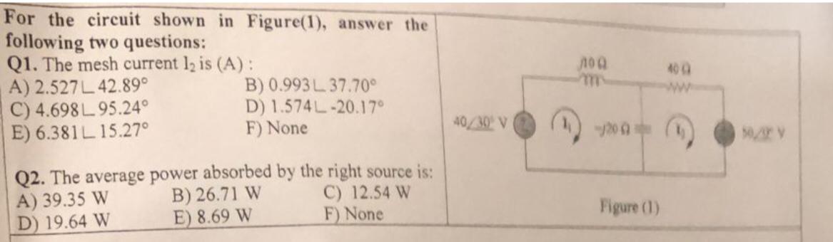 Solved For the circuit shown in Figure(1), ﻿answer the | Chegg.com
