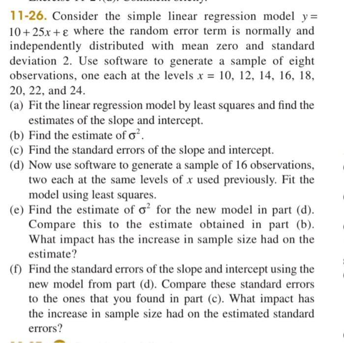 Solved 11-26. Consider the simple linear regression model y | Chegg.com