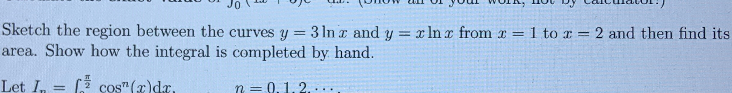 Solved Sketch the region between the curves y=3lnx ﻿and | Chegg.com