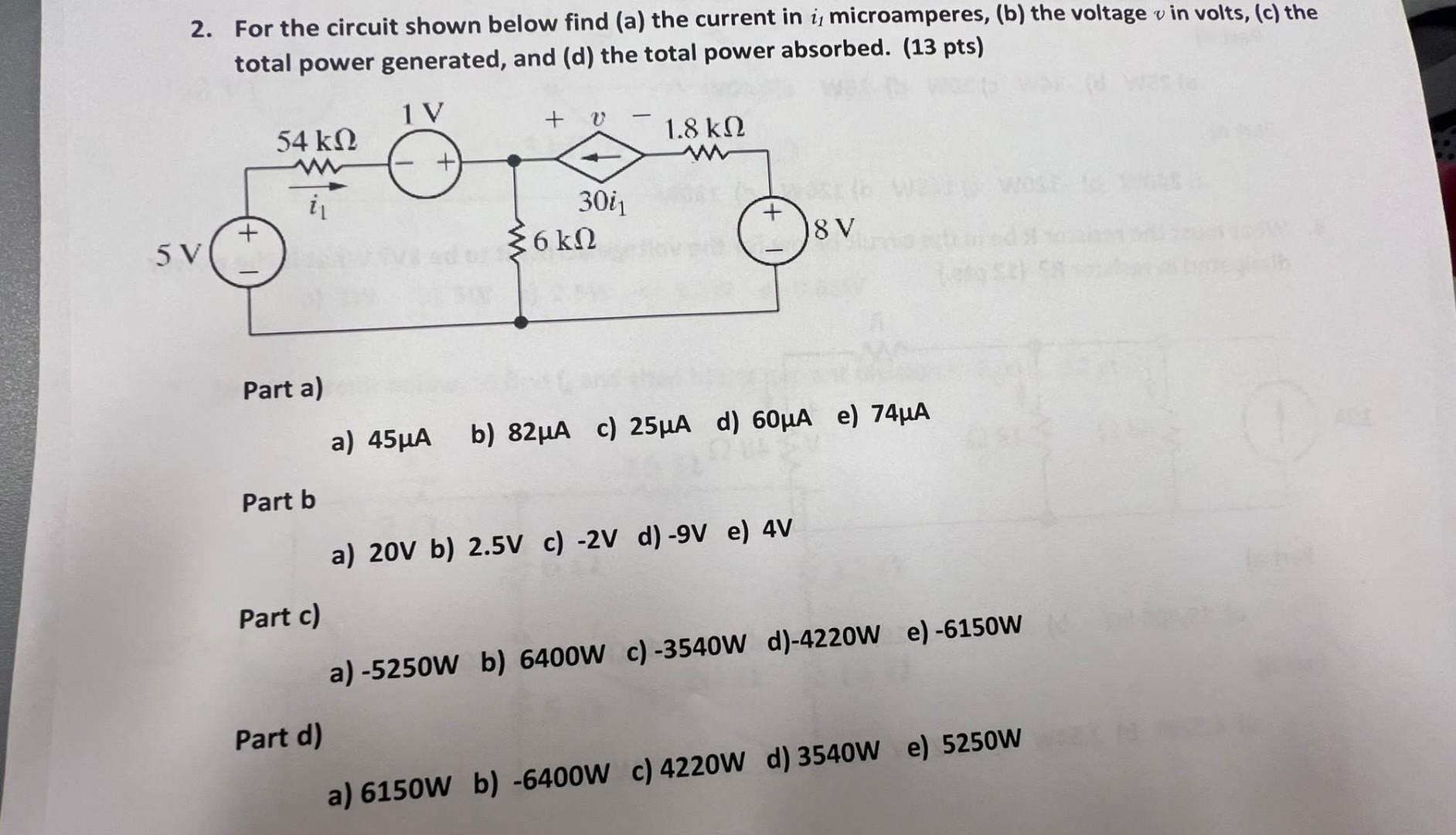 Solved 2. For The Circuit Shown Below Find (a) The Current | Chegg.com