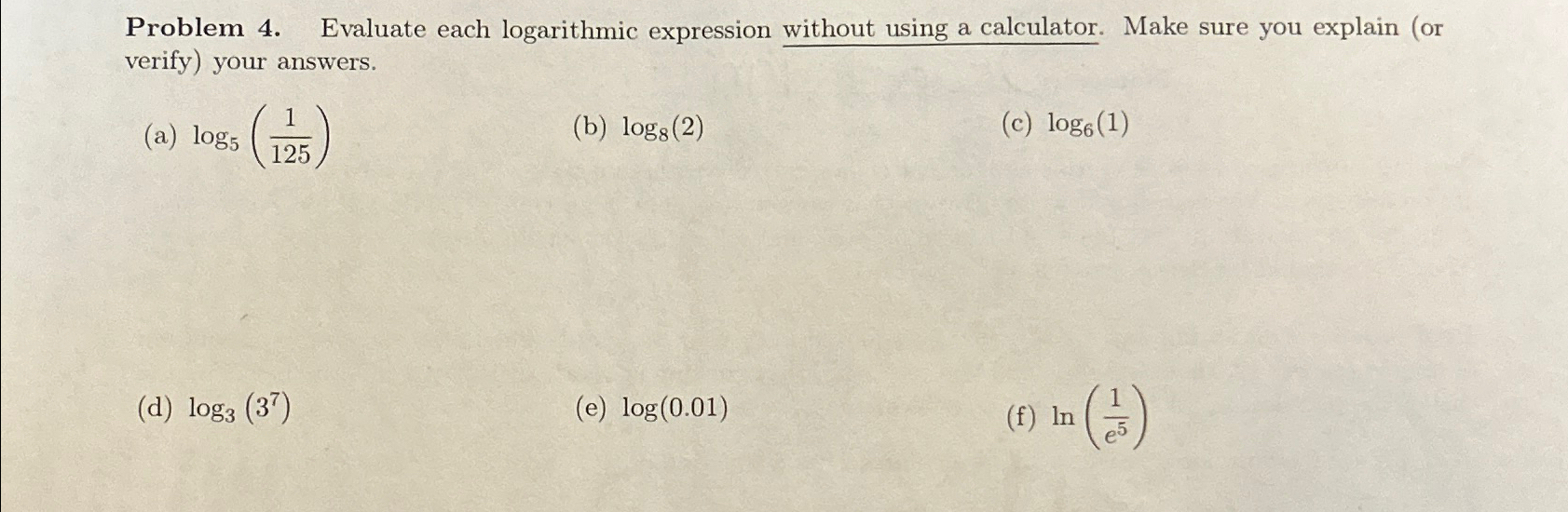 Solved Problem 4. ﻿Evaluate each logarithmic expression | Chegg.com