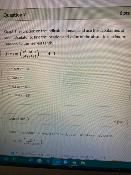 Solved Question 7 6 pts Graph the function on the indicated | Chegg.com