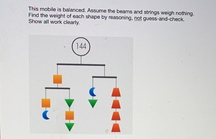 Solved This mobile is balanced. Assume the beams and strings | Chegg.com