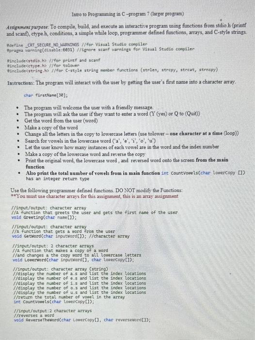 Solved Intro to Programming in C-program 7 (larger program) | Chegg.com