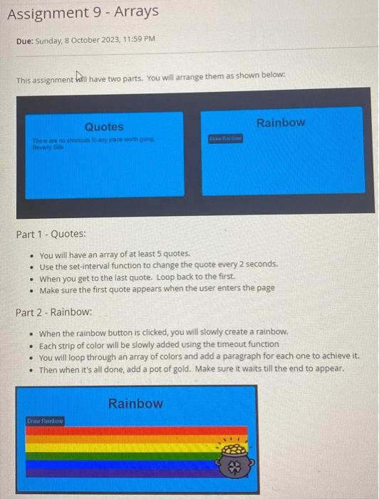 Solved Assignment 9 - Arrays Due: Sunday, 8 October 2023, | Chegg.com
