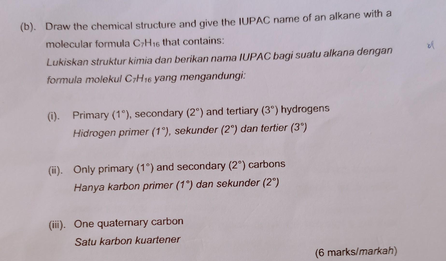 Solved (b). Draw The Chemical Structure And Give The IUPAC | Chegg.com