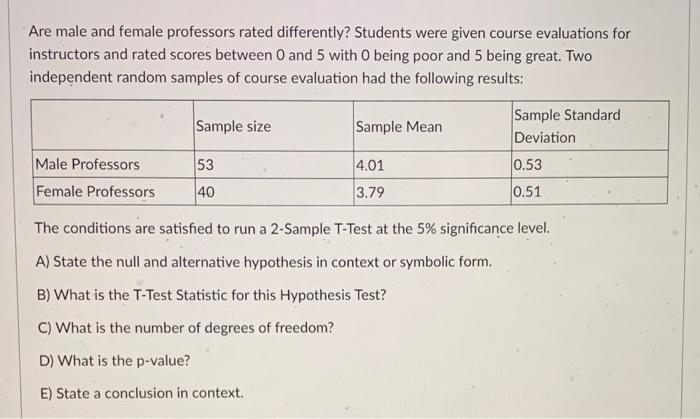 Solved Are male and female professors rated differently? | Chegg.com