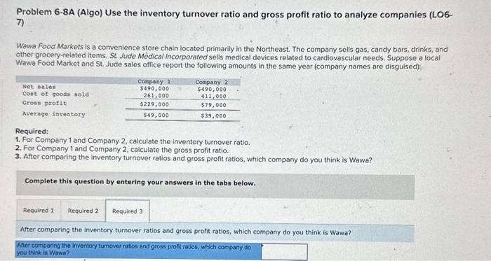 Solved Problem 6-8A (Algo) Use the inventory turnover ratio | Chegg.com