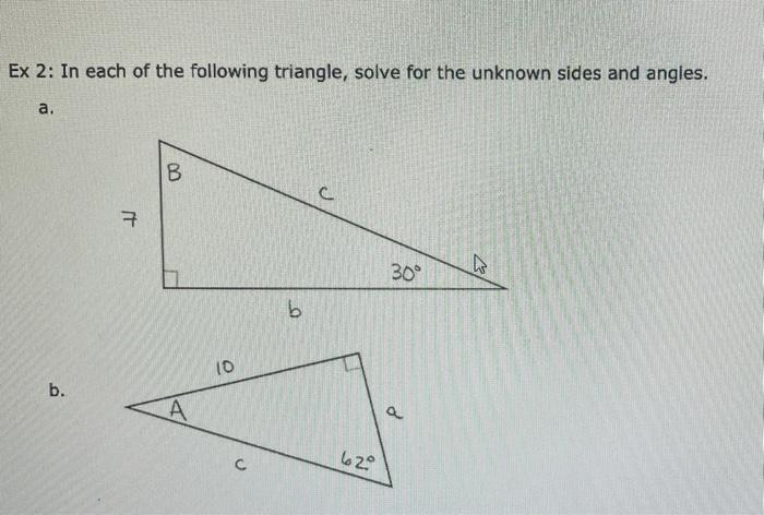 Solved Ex 2: In each of the following triangle, solve for | Chegg.com