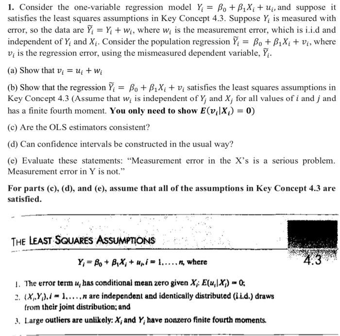 Solved 1. Consider the onevariable regression model Y{ = Bo