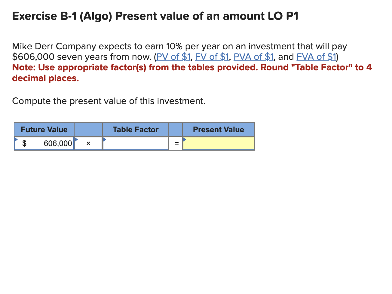 Solved Exercise B-1 (Algo) ﻿Present Value Of An Amount LO | Chegg.com