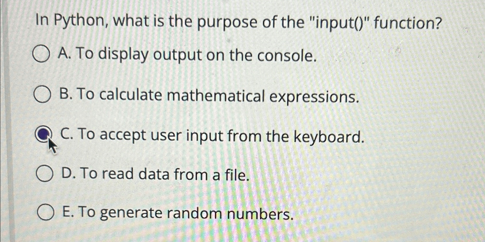 Solved In Python, what is the purpose of the 