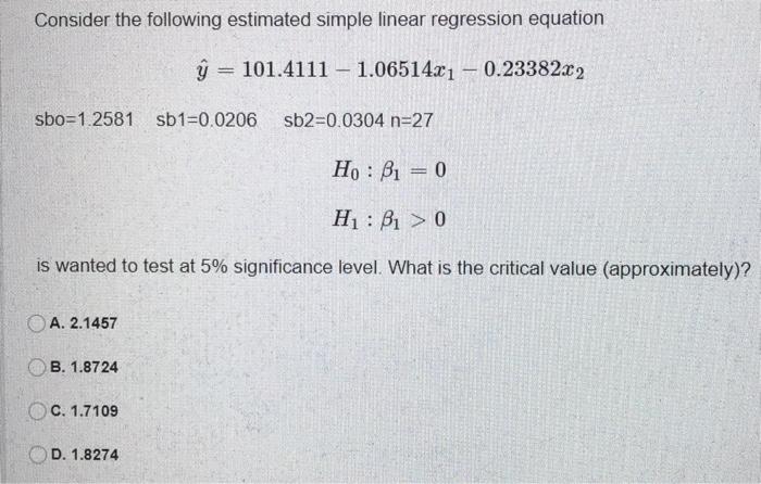 Solved Consider the following estimated simple linear | Chegg.com
