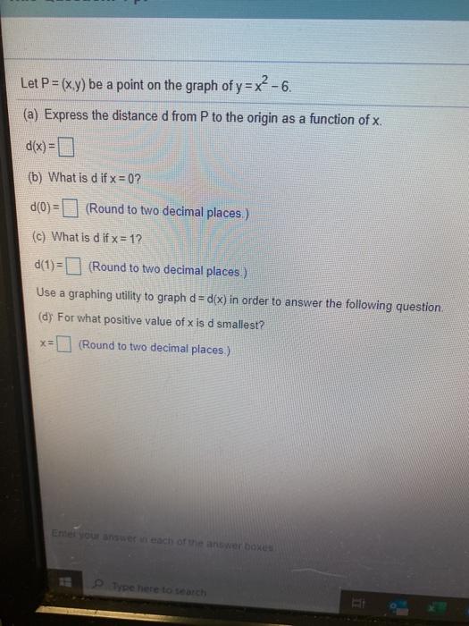 Solved Let P X Y Be A Point On The Graph Of Y X2 6