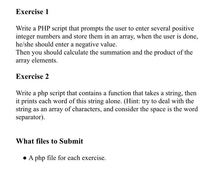 Solved Exercise 1 Write A Php Script That Prompts The User 