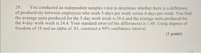 Solved 28. You Conducted An Independent Samples T-test To | Chegg.com