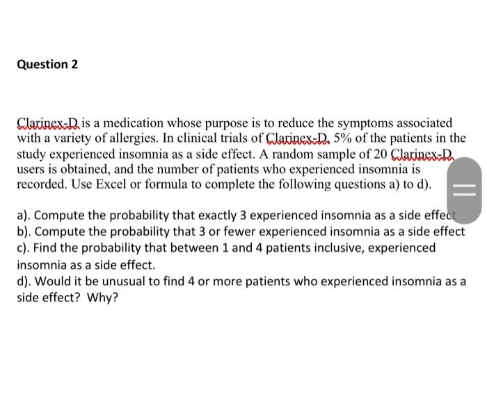 Solved clarinex-D is a medication whose purpose is to reduce | Chegg.com