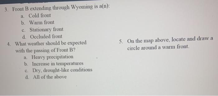 Solved Use the weather map below to complete the following | Chegg.com