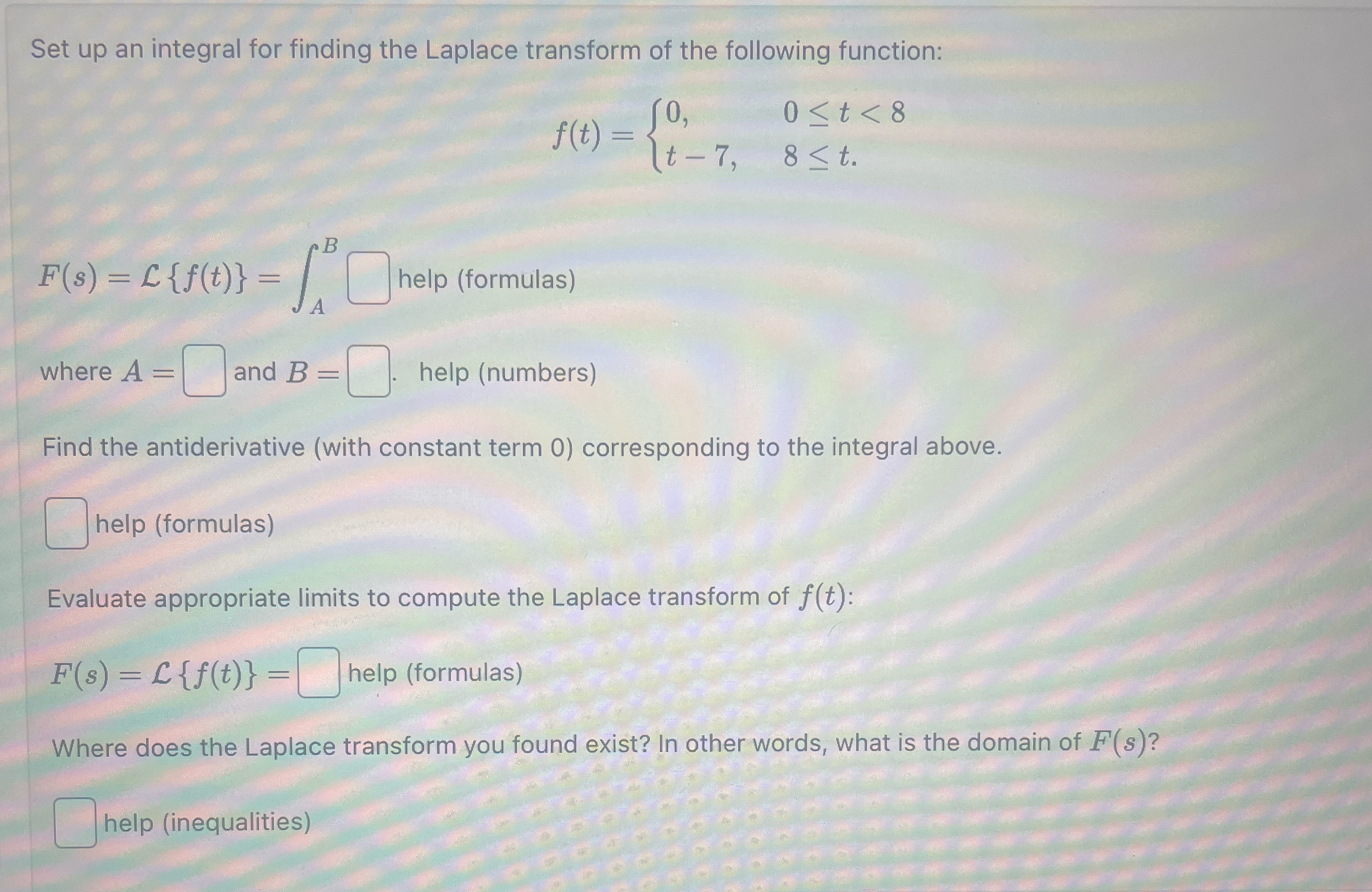 Solved Set up an integral for finding the Laplace transform | Chegg.com