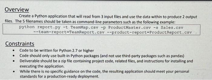 Solved Overview Create a Python application that will read | Chegg.com