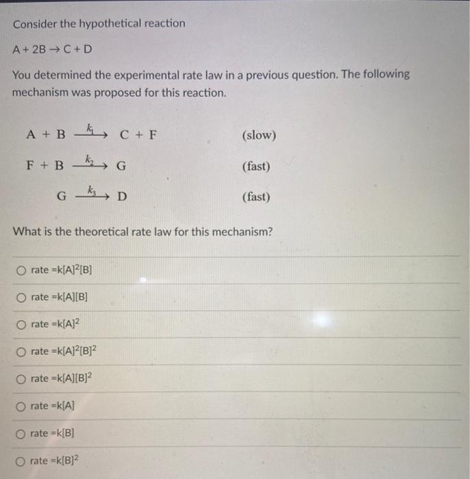Solved Consider the hypothetical reaction A + 2B - C +D You | Chegg.com
